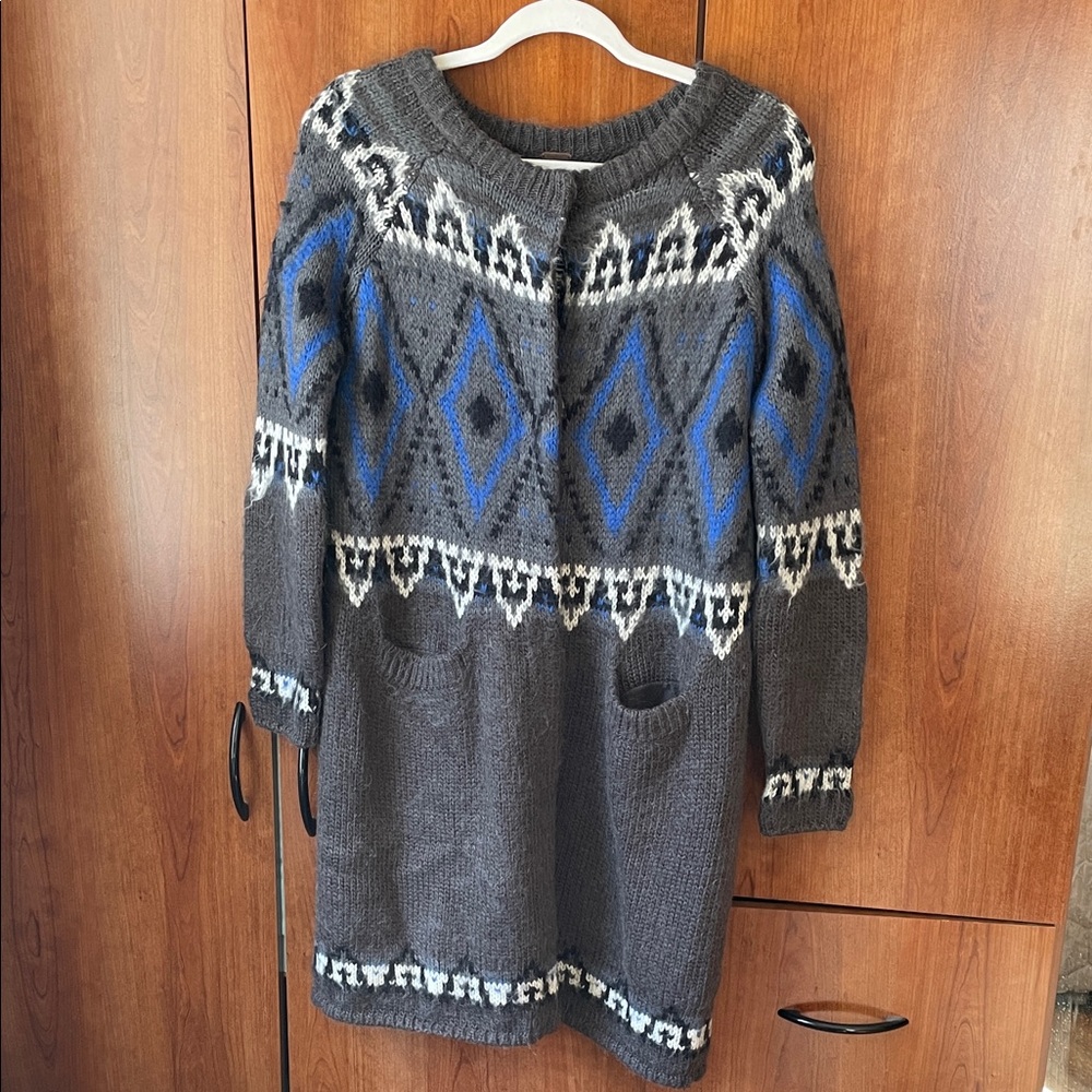 Free People Charcoal and Cobalt Diamond Sweater